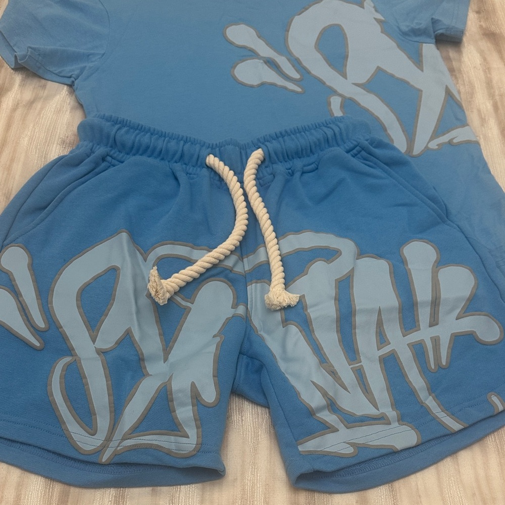 Kids Blue Graphic Shorts with Rope Drawstring